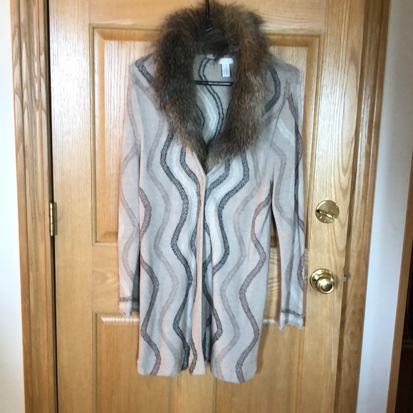 Chico’s long cardigan with removable faux fur collar. Size 1. - Picture 2 of 10